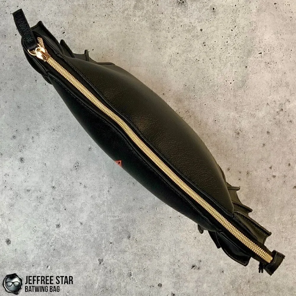 JEFFREE STAR BAT PURSE ZIPPER MAKEUP COSMETIC BAG IN BLACK VEGAN LEATHER BATWING
